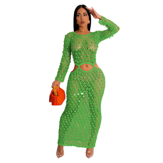 "Beach Baddie" Knitted Cutout Sequin Beach Dress/Coverup