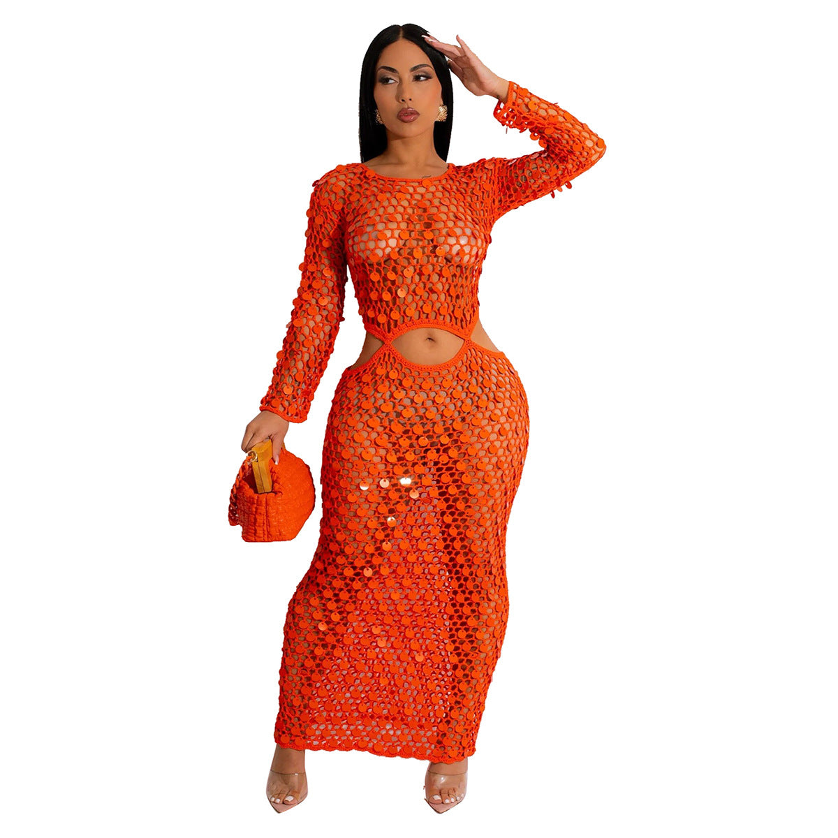 "Beach Baddie" Knitted Cutout Sequin Beach Dress/Coverup