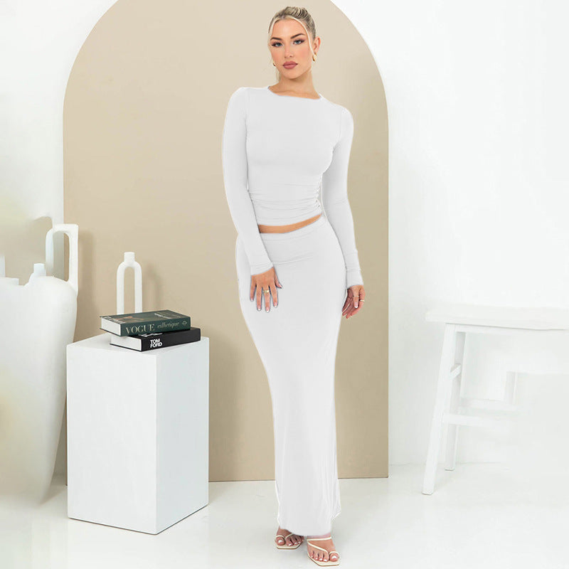 "Candice" Long Sleeve Top Fitted Long Skirt Set