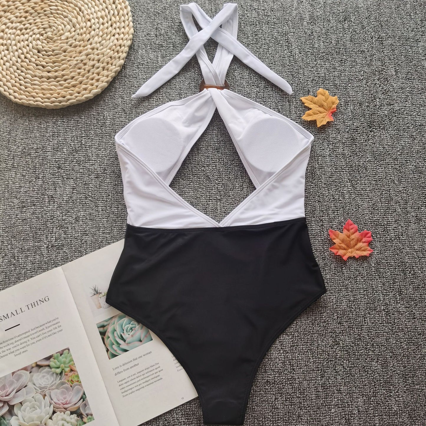 "Lily" Asymmetric Halter Color Block One-Piece Swimsuit