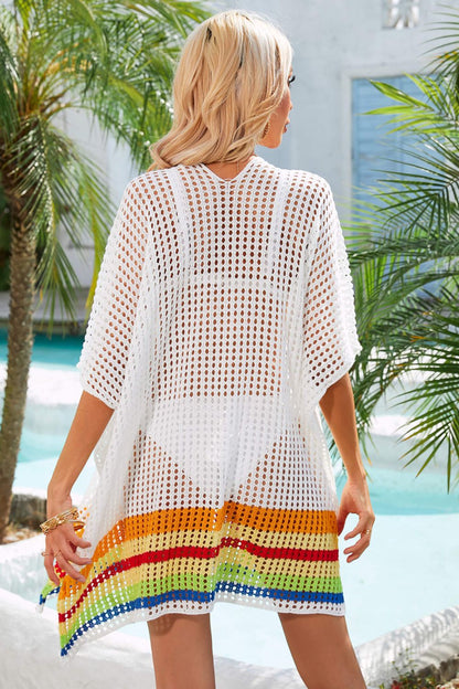 "Over The Rainbow" Colorful Stripe Openwork Cover-Up