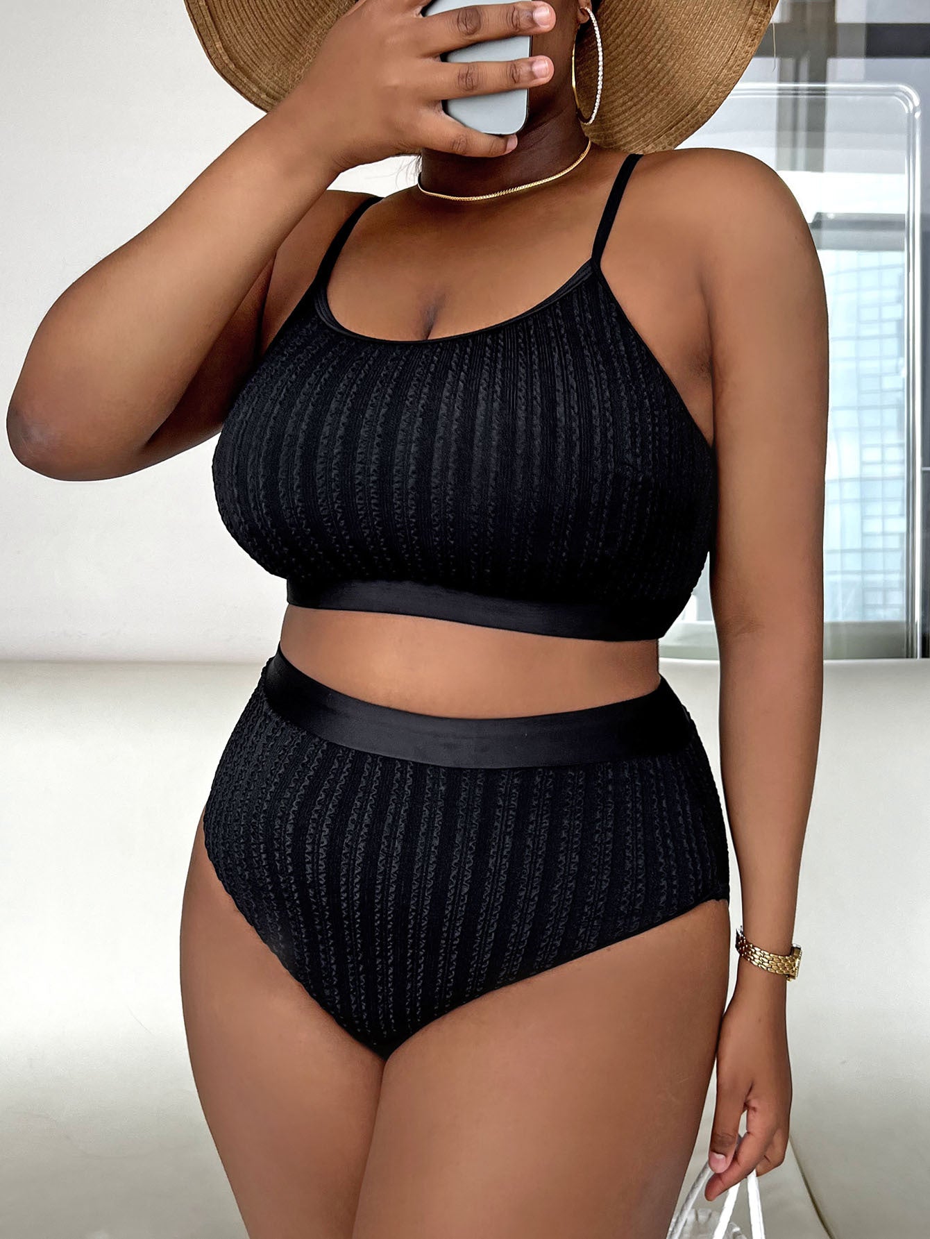 "Black Stallion" Plus Size Crop Top Swimsuit with Matching Full Size Bottoms