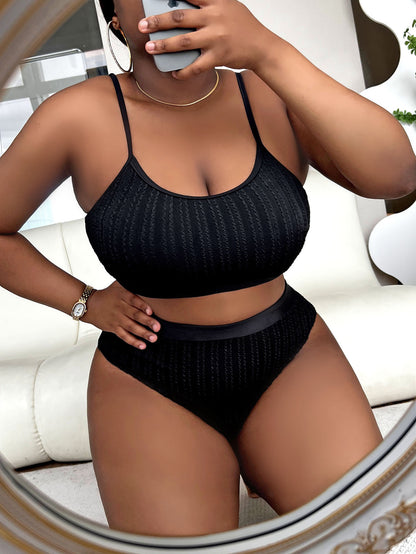 "Black Stallion" Plus Size Crop Top Swimsuit with Matching Full Size Bottoms