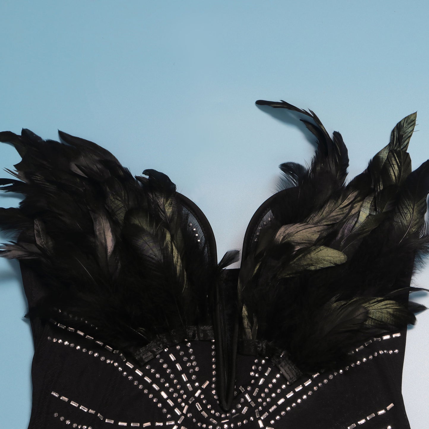 "Queen of Vegas" Sexy Feather Crystal Rhinestone Sheath Sleeveless Jumpsuit