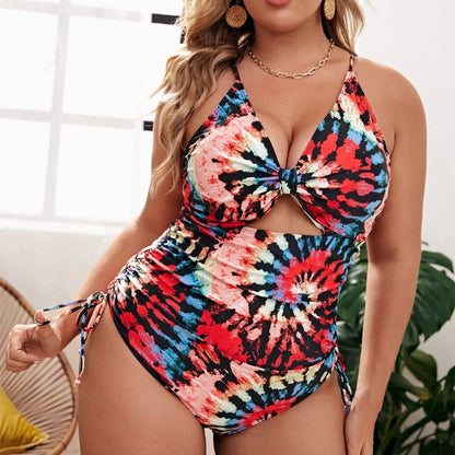 "Davina" Plus Size Cut Out Ruched Lace Up One-Piece Swimsuit