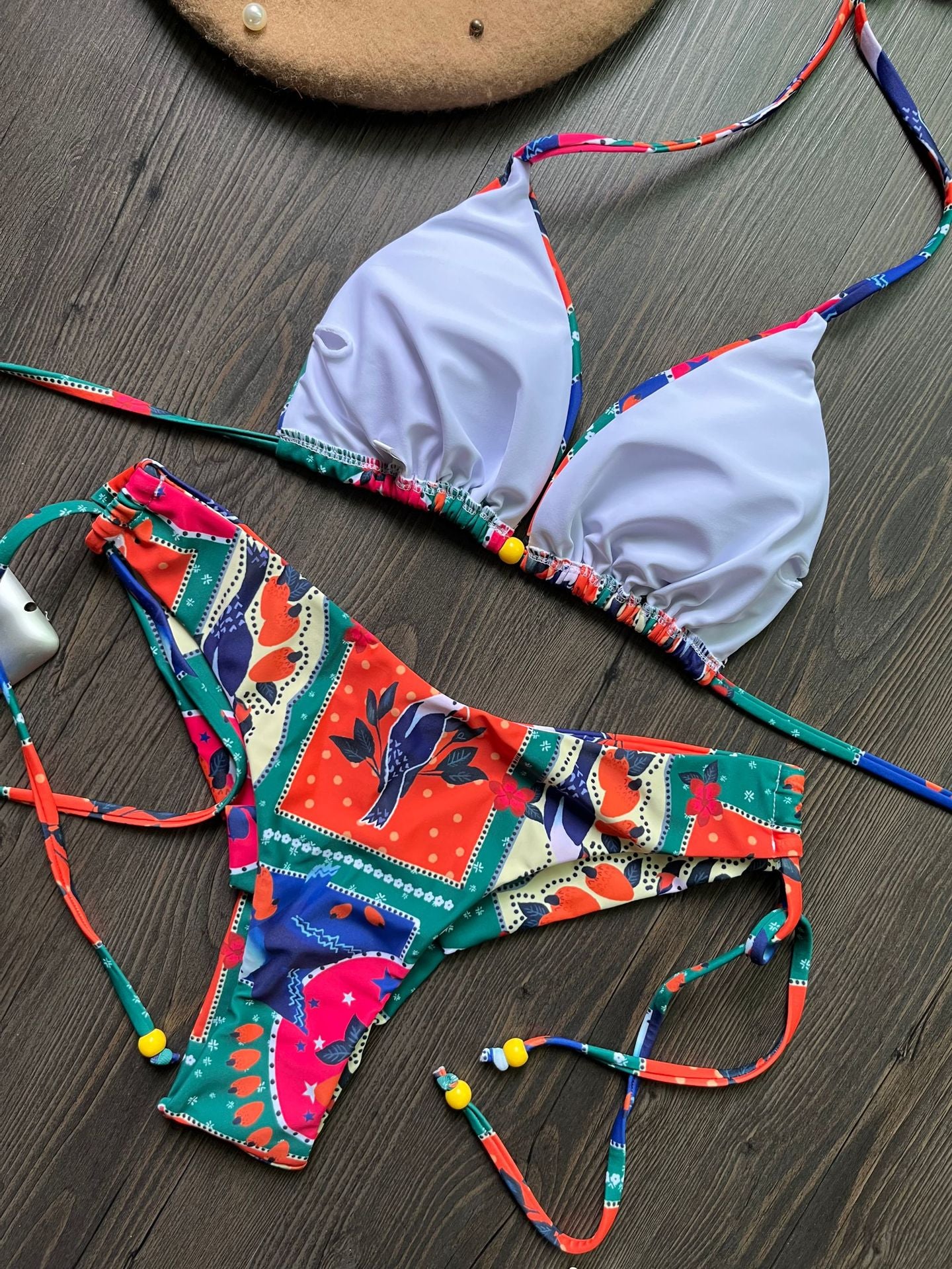 "Tropicana" Vibrant Tropical Print Halter Tie Bikini