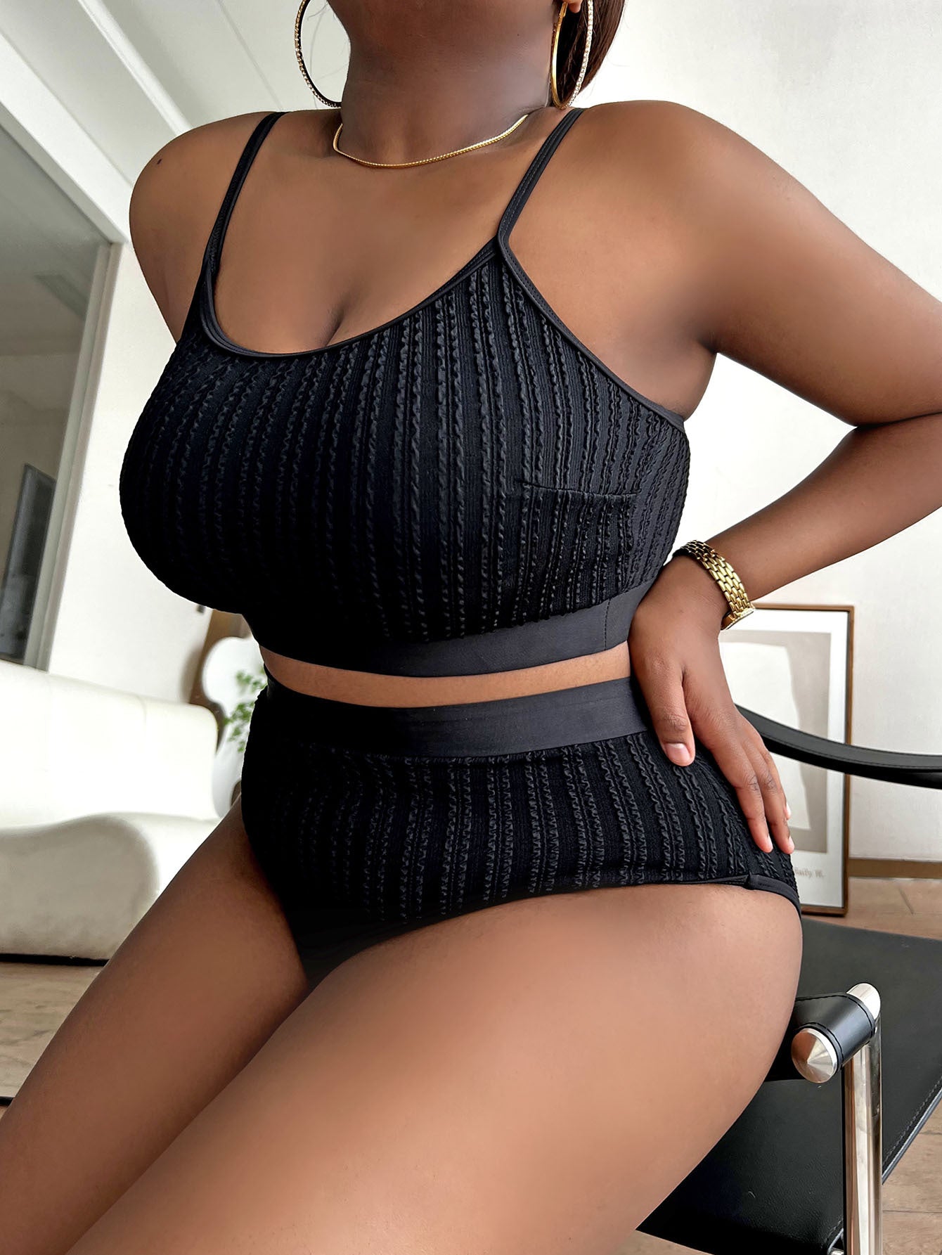 "Black Stallion" Plus Size Crop Top Swimsuit with Matching Full Size Bottoms