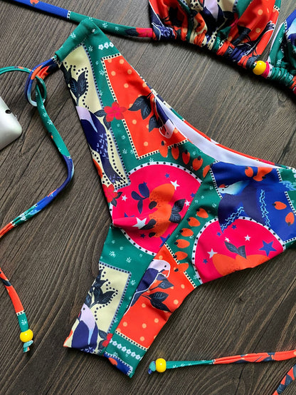 "Tropicana" Vibrant Tropical Print Halter Tie Bikini