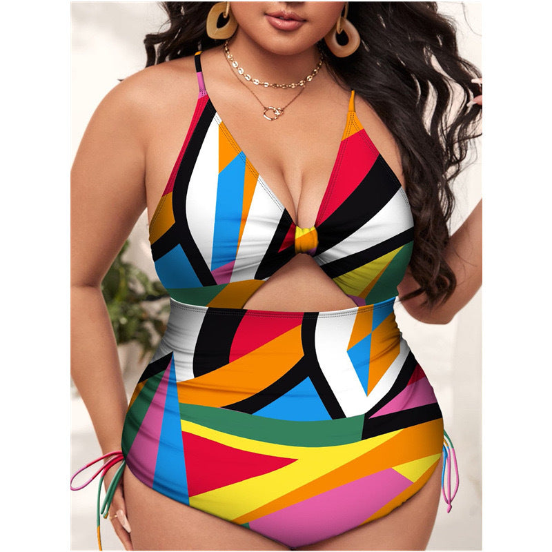 "Davina" Plus Size Cut Out Ruched Lace Up One-Piece Swimsuit