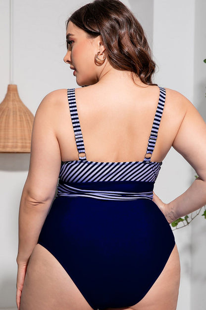 "Candice" Plus Size Striped Tie-Waist One-Piece Swimsuit